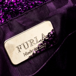 Pre Owned Furla Purple Textured Fabric Shoulder Bag