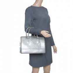 Pre Owned Furla Grey/Silver Shimmering Glossy Rubber Candy Satchel