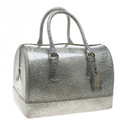 Pre Owned Furla Grey/Silver Shimmering Glossy Rubber Candy Satchel