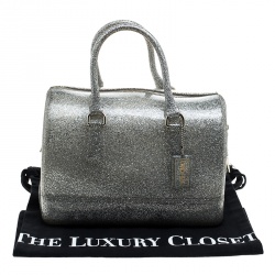 Pre Owned Furla Grey/Silver Shimmering Glossy Rubber Candy Satchel