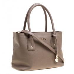 Pre Owned Furla Dark Beige Saffiano Leather Linda Tote