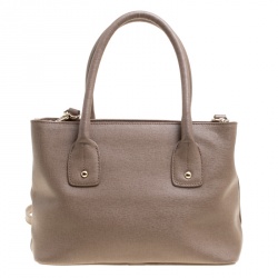 Pre Owned Furla Dark Beige Saffiano Leather Linda Tote