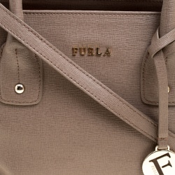 Pre Owned Furla Dark Beige Saffiano Leather Linda Tote