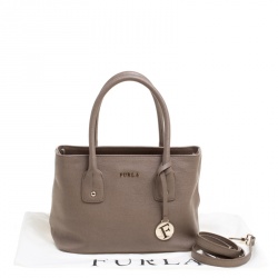 Pre Owned Furla Dark Beige Saffiano Leather Linda Tote