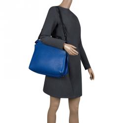 Pre Owned Furla Blue Leather Piper Lux Top Handle Bag