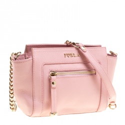 Pre Owned Furla Pink Leather Mini Ginevra Crossbody Bag