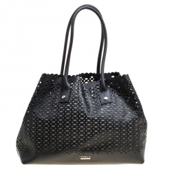 Pre Owned Furla Black Perforated Leather E/W Melissa Tote