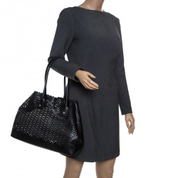 Pre Owned Furla Black Perforated Leather E/W Melissa Tote