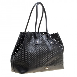 Pre Owned Furla Black Perforated Leather E/W Melissa Tote