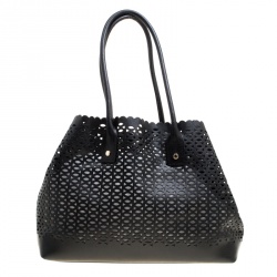 Pre Owned Furla Black Perforated Leather E/W Melissa Tote