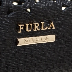 Pre Owned Furla Black Perforated Leather E/W Melissa Tote