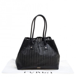 Pre Owned Furla Black Perforated Leather E/W Melissa Tote