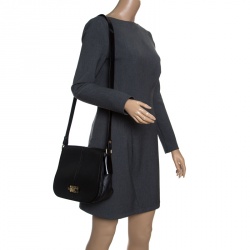 Pre Owned Furla Black Leather Saddle Shoulder Bag  