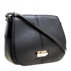 Pre Owned Furla Black Leather Saddle Shoulder Bag  