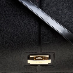 Pre Owned Furla Black Leather Saddle Shoulder Bag  