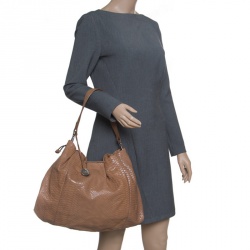 Pre Owned Furla Brown Python Embossed Leather Drawstring Shoulder Bag