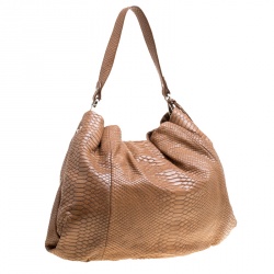 Pre Owned Furla Brown Python Embossed Leather Drawstring Shoulder Bag