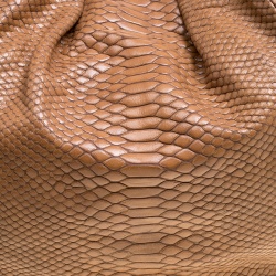 Pre Owned Furla Brown Python Embossed Leather Drawstring Shoulder Bag