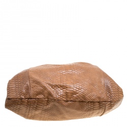 Pre Owned Furla Brown Python Embossed Leather Drawstring Shoulder Bag