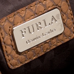 Pre Owned Furla Brown Python Embossed Leather Drawstring Shoulder Bag