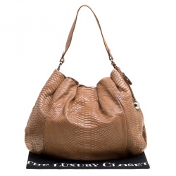 Pre Owned Furla Brown Python Embossed Leather Drawstring Shoulder Bag