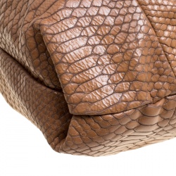 Pre Owned Furla Brown Python Embossed Leather Drawstring Shoulder Bag