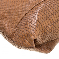 Pre Owned Furla Brown Python Embossed Leather Drawstring Shoulder Bag