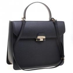 Pre Owned Furla Black Leather Chiara Top Handle Bag