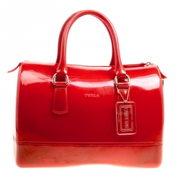 Pre Owned Furla Brick Red Glossy Rubber Candy Satchel