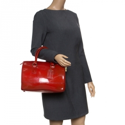 Pre Owned Furla Brick Red Glossy Rubber Candy Satchel