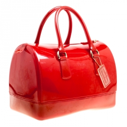Pre Owned Furla Brick Red Glossy Rubber Candy Satchel