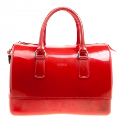 Pre Owned Furla Brick Red Glossy Rubber Candy Satchel