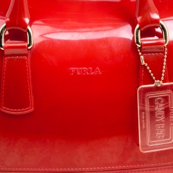 Pre Owned Furla Brick Red Glossy Rubber Candy Satchel