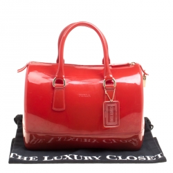 Pre Owned Furla Brick Red Glossy Rubber Candy Satchel