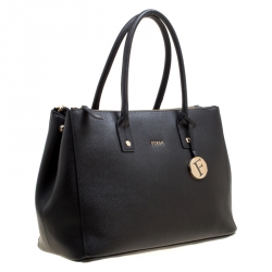 Pre Owned Furla Black Leather Linda Tote