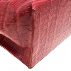 Pre Owned Furla Red Croc Embossed Leather Divide It Tote