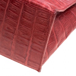 Pre Owned Furla Red Croc Embossed Leather Divide It Tote