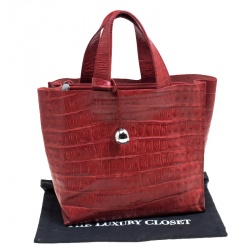 Pre Owned Furla Red Croc Embossed Leather Divide It Tote