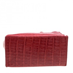 Pre Owned Furla Red Croc Embossed Leather Divide It Tote