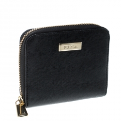 Pre Owned Furla Black Leather Small Classic Zip Around Wallet 