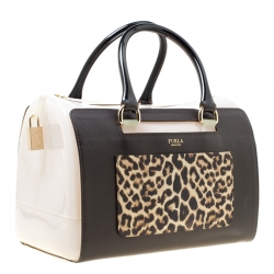 Pre Owned Furla Multicolor Glossy Rubber and Leather Leopard Detailed Candy Satchel