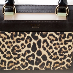 Pre Owned Furla Multicolor Glossy Rubber and Leather Leopard Detailed Candy Satchel