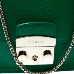 Pre Owned Furla Green Leather Metropolis Chain Crossbody Bag