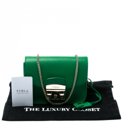 Pre Owned Furla Green Leather Metropolis Chain Crossbody Bag