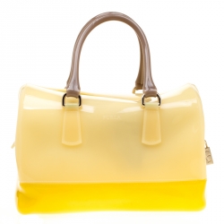 Pre Owned Furla Yellow/Beige Rubber Candy Satchel