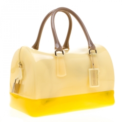Pre Owned Furla Yellow/Beige Rubber Candy Satchel