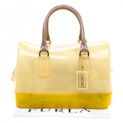 Pre Owned Furla Yellow/Beige Rubber Candy Satchel
