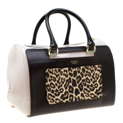 Pre Owned Furla Multicolor Glossy Rubber and Leather Leopard Detailed Candy Satchel