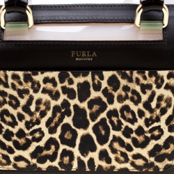 Pre Owned Furla Multicolor Glossy Rubber and Leather Leopard Detailed Candy Satchel