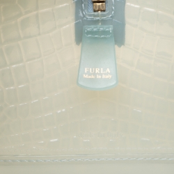 Pre Owned Furla Mint Green Crocodile Embossed Rubber Candy Satchel